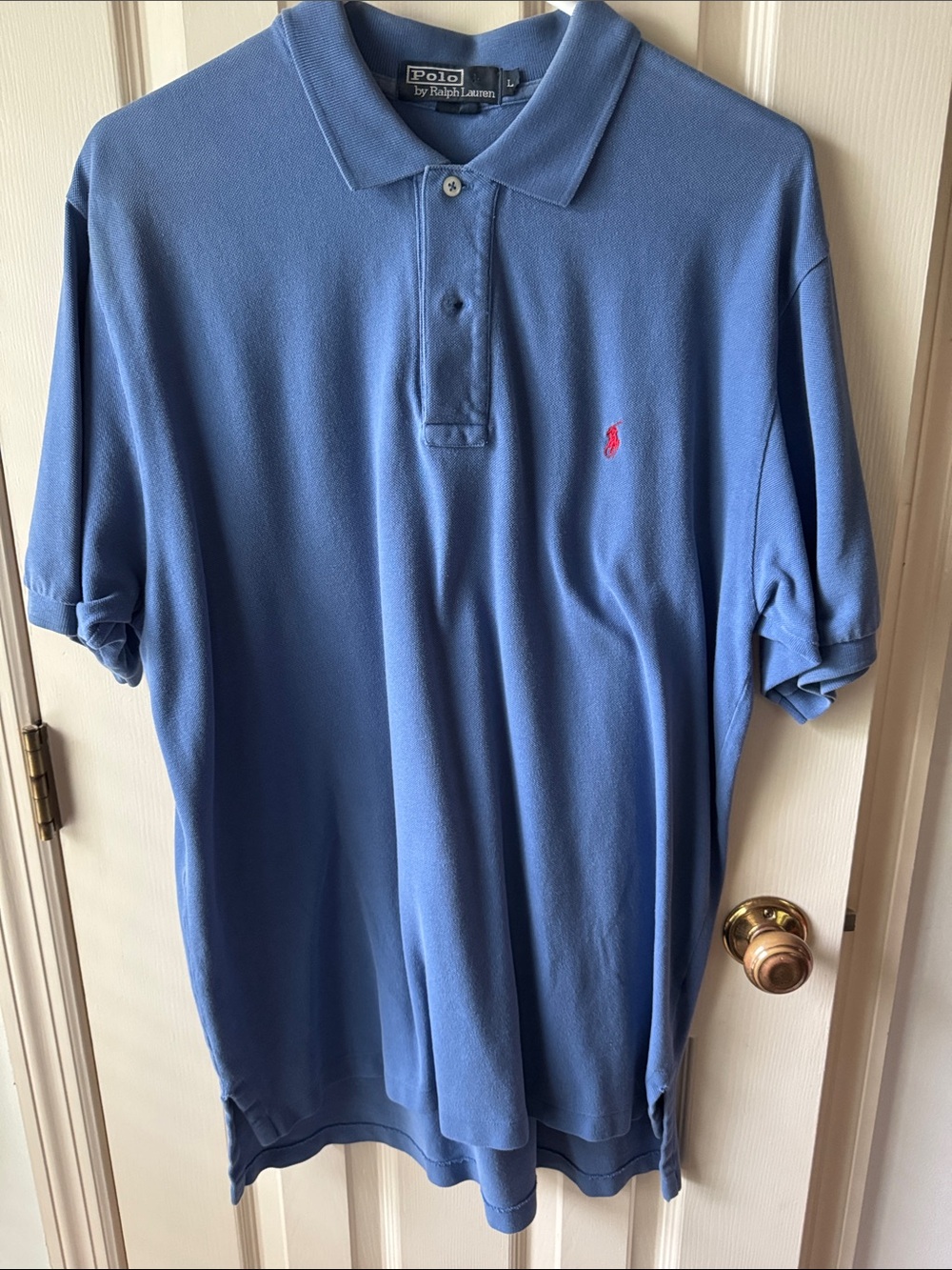 Vintage Polo by Ralph Lauren Blue Short-Sleeve Polo with Red Pony Size Large